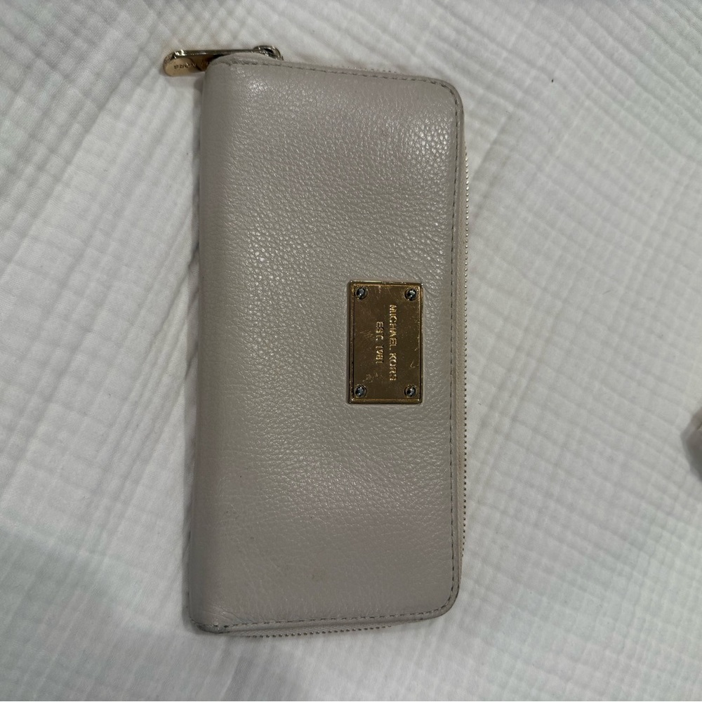 Michael Kors Taupe Leather Wallet with Gold Accents
